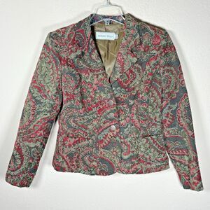 Howard Wolf Sz 10 Vintage Tapestry‎ Jacket Womens Lined USA Green Red Paisley